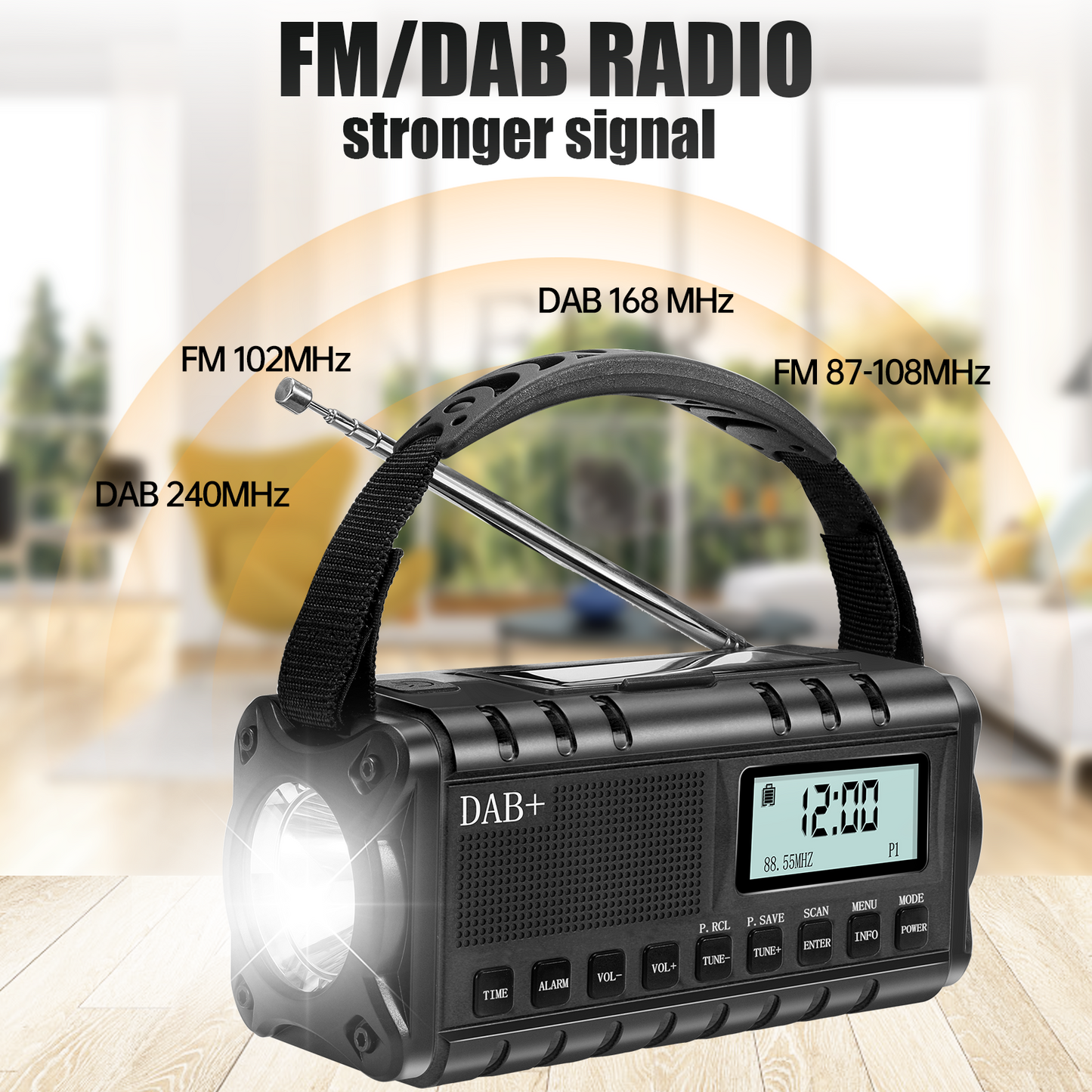 Noodradio met DAB 10.000 MAH Zaklamp Powerbank Oplaadbaar Handslinger Zwart