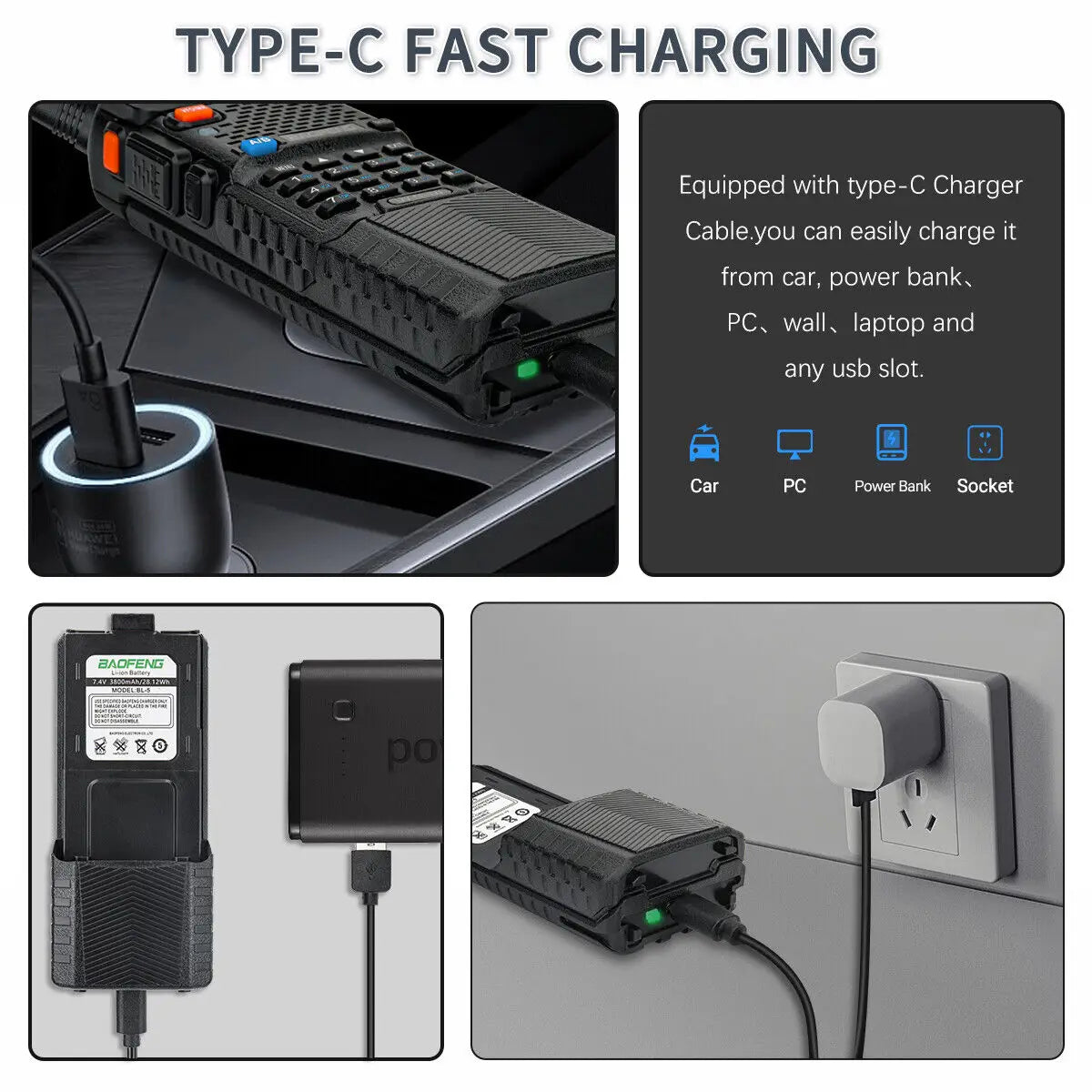 Baofeng UV-5R Dualband 5Watt 3800mah portofoon