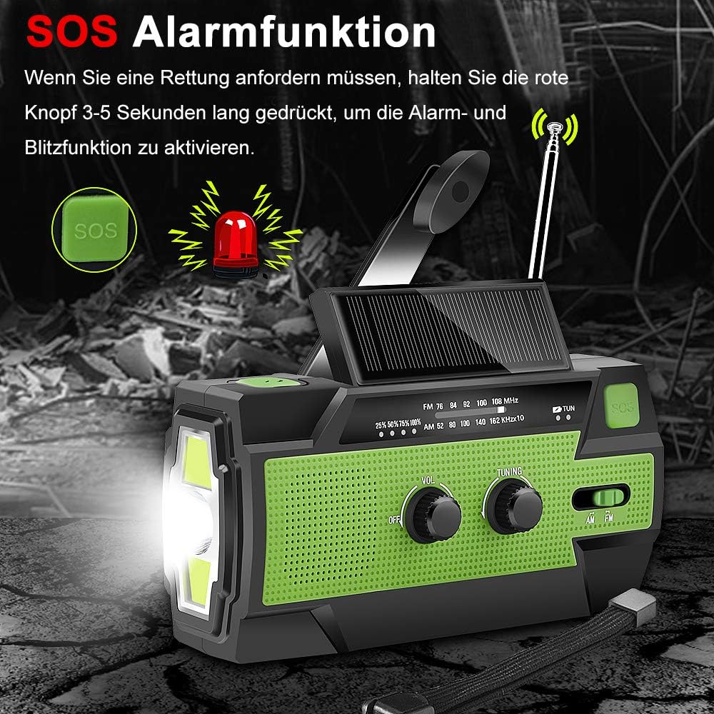 Noodradio 4000 mAh Zonne Energie Handslinger Powerbank Zaklamp