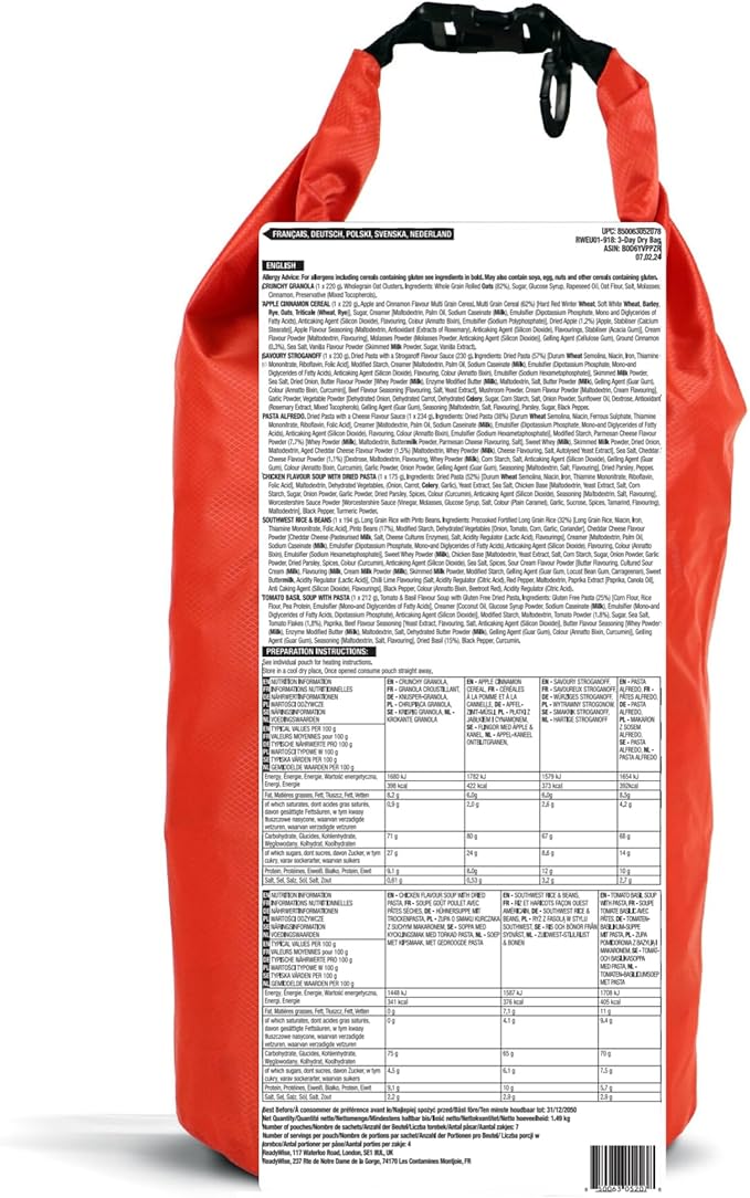 ReadyWise 3 dagen Grab Bag 28 Porties Ontbijt, Lunch & Avondeten 25 jaar houdbaar, Grab & Go Dry-Bag, Freeze Dried, 25 Years Shelf Life, Emergency Food, 3 Days For 1 Person